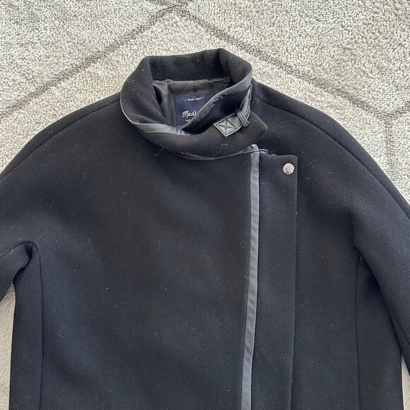 Madewell City GridCoat Black Wool Blend Cold Weather Coat Asymmetric Zipper Sz 2 - Picture 13 of 13